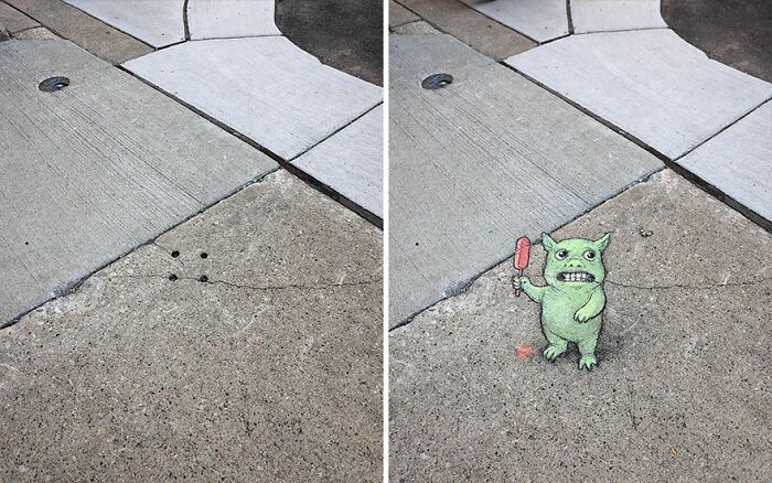 A magia da arte de rua de David Zinn: Criaturas fantásticas que ganham vida (35 fotos) 3