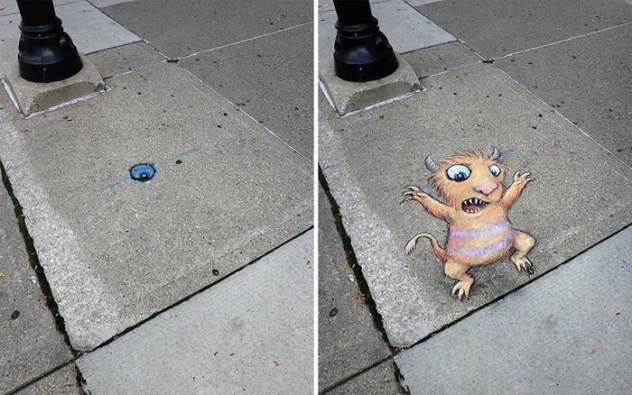 A magia da arte de rua de David Zinn: Criaturas fantásticas que ganham vida (35 fotos) 8