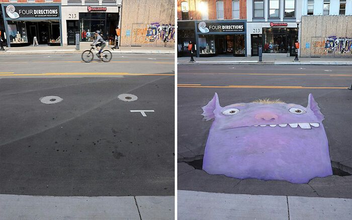 A magia da arte de rua de David Zinn: Criaturas fantásticas que ganham vida (35 fotos) 9