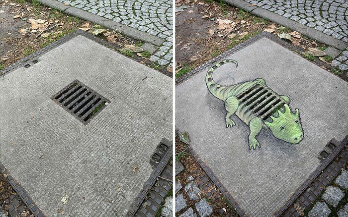 A magia da arte de rua de David Zinn: Criaturas fantásticas que ganham vida (35 fotos) 12