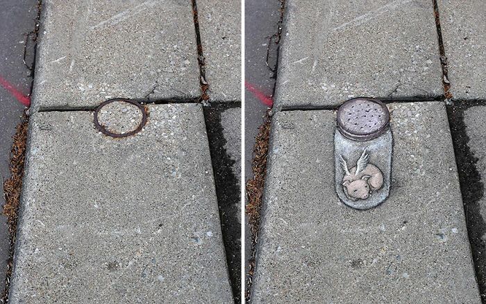 A magia da arte de rua de David Zinn: Criaturas fantásticas que ganham vida (35 fotos) 14