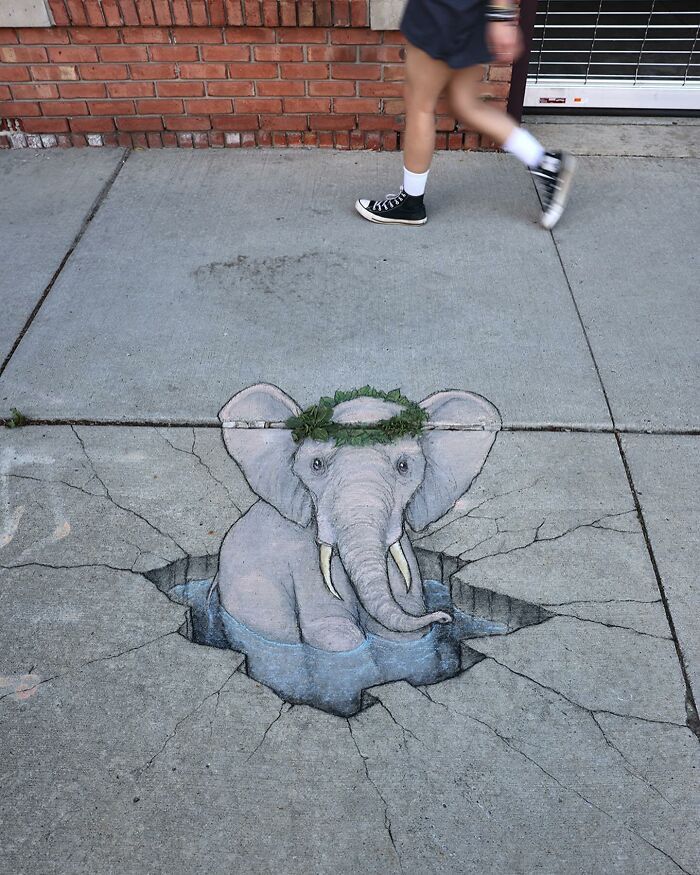 A magia da arte de rua de David Zinn: Criaturas fantásticas que ganham vida (35 fotos) 16