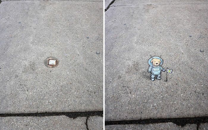 A magia da arte de rua de David Zinn: Criaturas fantásticas que ganham vida (35 fotos) 17