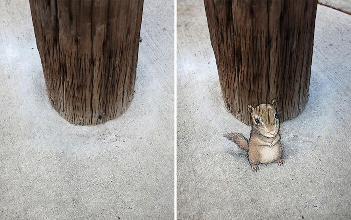 A magia da arte de rua de David Zinn: Criaturas fantásticas que ganham vida (35 fotos) 19