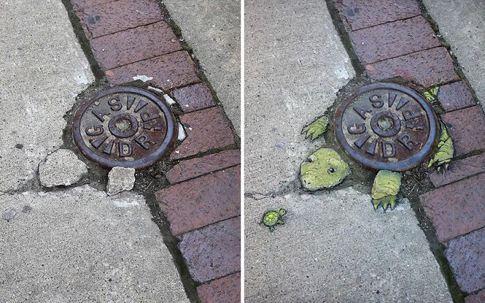 A magia da arte de rua de David Zinn: Criaturas fantásticas que ganham vida (35 fotos) 20