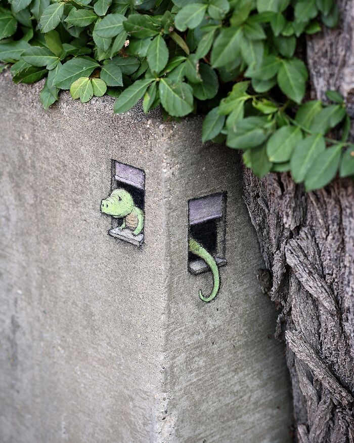 A magia da arte de rua de David Zinn: Criaturas fantásticas que ganham vida (35 fotos) 24