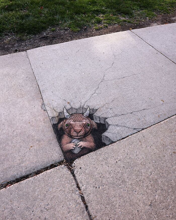 A magia da arte de rua de David Zinn: Criaturas fantásticas que ganham vida (35 fotos) 26