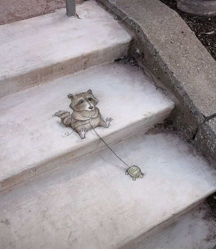 A magia da arte de rua de David Zinn: Criaturas fantásticas que ganham vida (35 fotos) 34